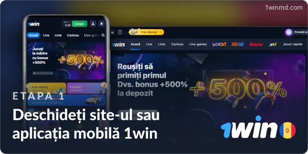 Deschideți site-ul web sau aplicația mobilă 1win Moldova