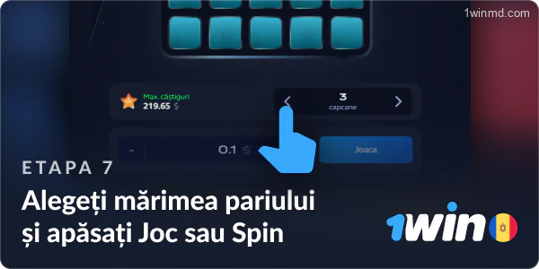 Plasați un pariu într-un joc pe 1win MD și apăsați Play sau Spin