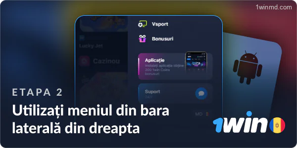 Utilizați meniul 1win din bara laterală din dreapta