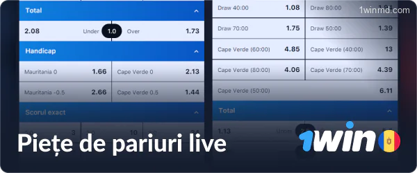 Piețe de pariuri live la 1win MD