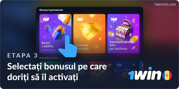 Selectați bonusul 1win pe care doriți să îl activați