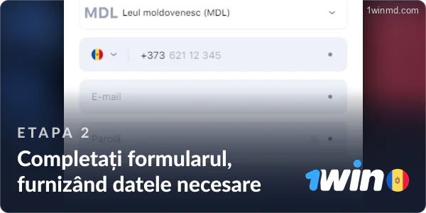 Completați formularul de înregistrare 1win