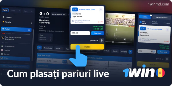 Etapele pariurilor live la 1win MD