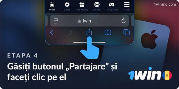 Faceți clic pe butonul „Share” pentru a începe descărcarea aplicației 1win